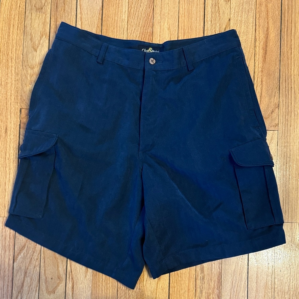 Oleg Cassini Silk Rayon Dark Blue Cargo Shorts 34